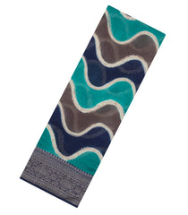 Cyan & Blue  Printed Chanderi Cotton Saree With Zari Border-CC1473