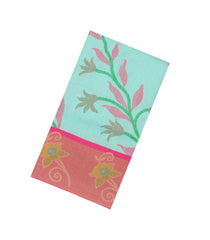 Turquoise Printed Art Tussar Saree With Zari Border-BL5006