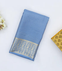 Steel Blue Mysore Crepe Silk Saree With Dotted Stripes