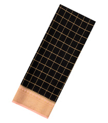 Black Woven Mysore Silk Saree With Zari Checks & Contrast Border-MS3377