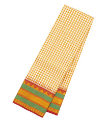 Cream Handloom Korvai Kanchipuram Silk Saree With Checks & Contrast Border-KA16409