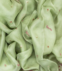 Cardamom Green Handloom Kota Silk Saree With Bird Motifs-KO1040