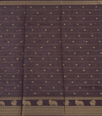 Taupe Printed Synthetic Dupion Saree With Zari Stripes & Brown Border-SY0235