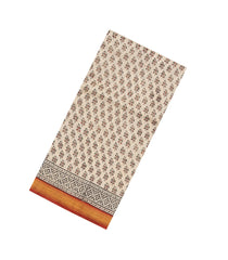 Cream Printed Chanderi Cotton Saree With Zari Border-CC1489