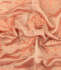 Peach Embroidered Synthetic Crushed Tissue Saree With Floral Motifs-SY0588