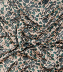 Dark Green Printed Chanderi Cotton Saree With Zari Border-CC1586