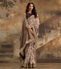 Dusty Pink Woven Viscose Position Print with Heavy Zircon Work-BL4014