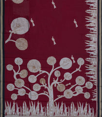 Maroon Printed Blended Cotton Saree With Zari Border-BL5673