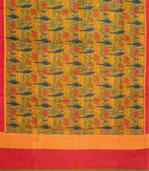 Mustard Printed Pure Silk Saree With Bird Motifs-PS0826