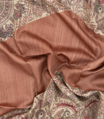 Peach Woven Tussar Silk Saree With Printed Madhubani Floral Motifs-TU3174