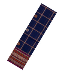 Dark Blue Handloom Kanchi Cotton Saree With Checks & Buttas-KC1708