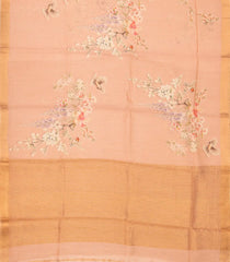 Light Peach Handloom Tussar Silk Saree With Printed Floral Motifs-TU2686