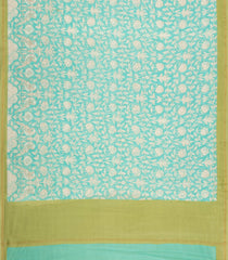 Aquamarine Printed Chanderi Cotton Saree With Peacock Motifs-CC1726