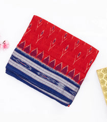 Red Orissa Cotton Saree With Tie & Dye Motifs & Contrast Navy Blue Border