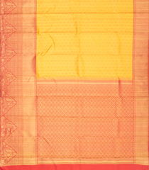 Yellow Handloom Kanchipuram Silk Saree Floral Zari Motifs & Contrast Border-KA13423