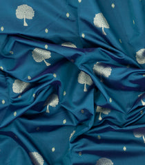 Steel Blue Woven Blended Aura Saree With Zari Buttas & Zari Border-BL5800