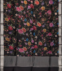 Black Woven Pure Organza Silk Saree With Printed Floral Motifs-PS0597