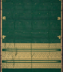 Bottle Green Handloom Kanchi Cotton Saree With Diamond Buttas