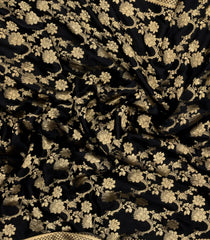 Black Woven Mysore Silk Saree With Floral Vine Motifs-MS3393