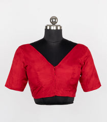 Red Readymade Plain Silk Blouse With Elbow Sleeve-RB5261