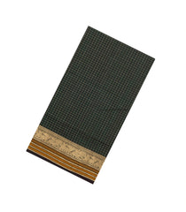 Bottle Green Handloom Silk Cotton Saree With Zari Checks-SC4036
