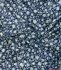 Steel Blue Printed Chanderi Cotton Saree With Zari Border-CC1513