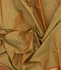 Gold Handloom Kanchi Cotton Saree With Stripes & Contrast Border-KC1742