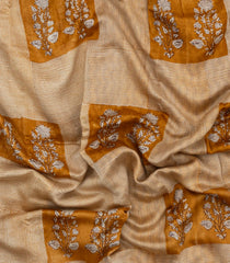 Mustard Printed Chanderi Cotton Saree With Zari Border-CC1582