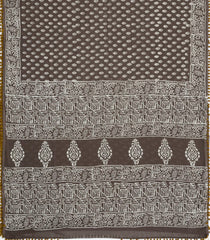 Dark Grey Printed Jaipur Cotton Saree With Floral Motifs-JC1858