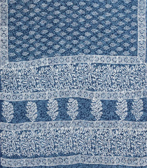Blue Printed Jaipur Cotton Saree With Floral Motifs-JC1512