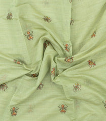 Light Green Embroidered Synthetic Linen Saree With Elephant Motifs-SY0564