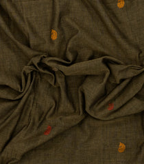 Dark Olive Handloom Bengal Cotton Saree With Floral Buttas-BG1935-Dark Olive