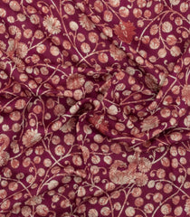 Burugndy Printed Tussar Silk Saree With Kalamkari Motifs-TU3596