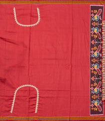 Red Woven Blended Silk Saree With Ikat Motifs & Hand Embroidered Selvage-EN1704
