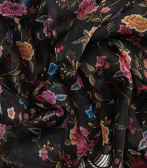 Black Woven Pure Organza Silk Saree With Printed Floral Motifs-PS0597