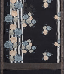 Black Printed Chanderi Cotton Saree With Zari Border-CC1693