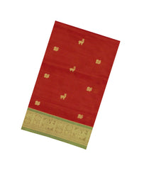 Red Handloom Soft Silk Cotton Saree With Vairaoosi Stripes & Buttas-SC4567