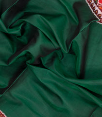 Dark Green Handloom Rajkot Patola Silk Saree With Ikat Floral Motifs-IK0479