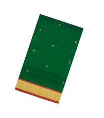 Green Handloom Silk Cotton Saree With Buttas & Contrast Border-SC4466