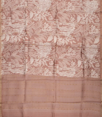 Dusty Pink Handloom Tussar Saree With Printed Floral Motifs-TU3048