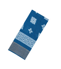 Steel Blue Printed Synthetic Dola Saree With Zari Stripes & Border-BL5402