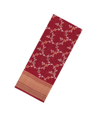 Maroon Printed Synthetic Dola Silk Saree With Floral Motifs & Zari Stripes-SY0465