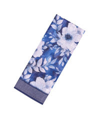 Dark Blue Printed Synthetic Linen Saree With Floral Motifs-SY0209