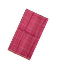 Pink Printed Tussar Silk Saree With Checks & Printed Pallu-TU3674