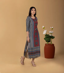 Blue and Red Printed Casual Kurta-KR0867