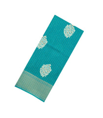 Cyan Printed Synthetic Dola Silk Saree With Motifs & Zari Stripes-SY0446