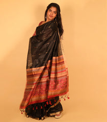 Black Woven Art Tussar Silk Saree With Jasmine Bud Motifs-BL3923
