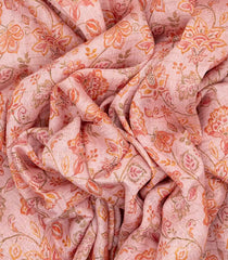 Baby Pink Handwoven Linen Saree Printed With Flower Motifs