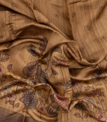 Beige Woven Tussar Silk Saree With Printed Floral Motifs-TU3105