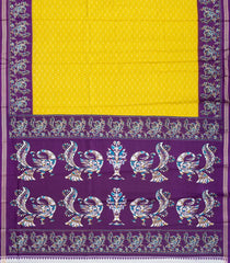 Yellow Woven Synthetic Crackle Saree With Printed Geometric & Bird Motifs-BL4518